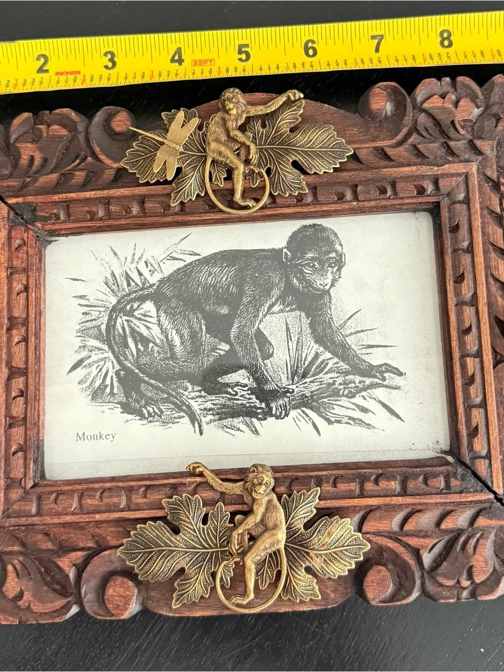 Jo Marz First Edition 67/500 Hand Carved Wood Monkey Picture Frame Brass Accents